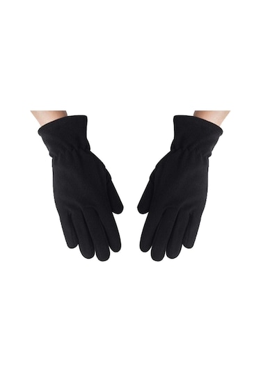 Kadın Kışlık Termal Polar Eldiven - Kulaklıklı Bere - Atkı 3'lü Set Siyah