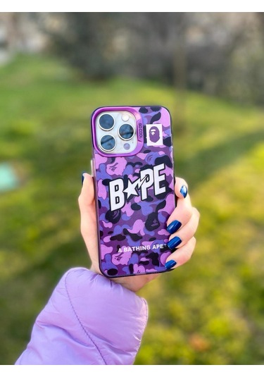 İphone Uyumlu 14 Promax Holocase Yeni Model Baskılı Sert Plastik Sararmaz Darbe Emici Kamera Korumalı Mor