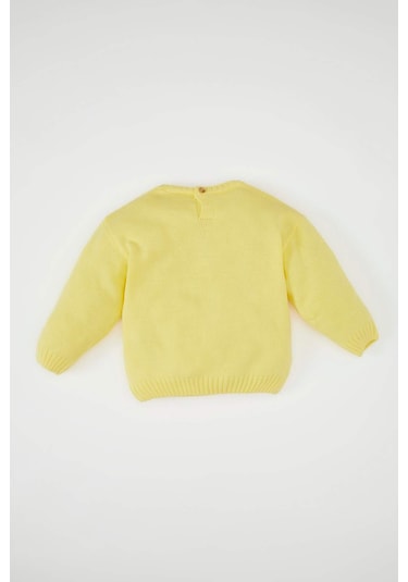 Defacto Kız Bebek Kalp Desenli Bisiklet Yaka Triko Kazak C8089A524AUYL295 Sarı