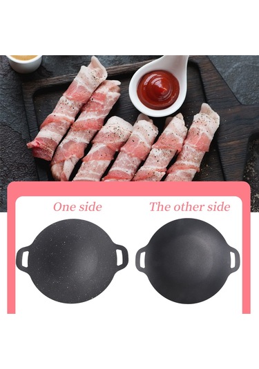 28cm Açık Hava Kamp Izgara Plakası Yapışmaz Kore Barbekü Plakası Siyah