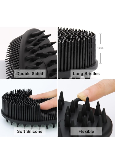Ximistore9 Silikon Gövde Aşınmazlık Ve Saç Derisi Bakımı Fırçası - İki Yönlü Tasarım, Cinsiyet Ve Evcil Hayvan Uyumlu, Şampuan Uygulama Fonksiyonu Siyah