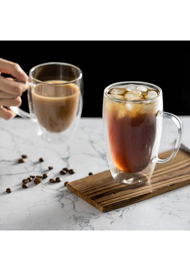 Yunboo 2'li 350ml Yüksek Borosilikat Cam Kupa - Isı Dayanıklı, Çamaşır Makinesi Uyumlu, Sade Tasarım Kahve, Çay, Süt İçin 2'li Paket