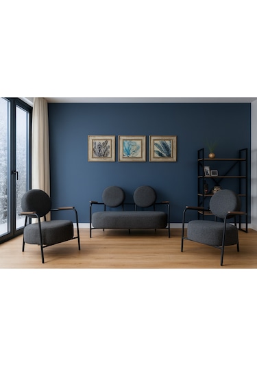 Venüs Modern Koltuk Takımı Buklet Kumaş Ofis Ve Ev Kullanımı Kırçıllı Siyah Kırçıllı Siyah