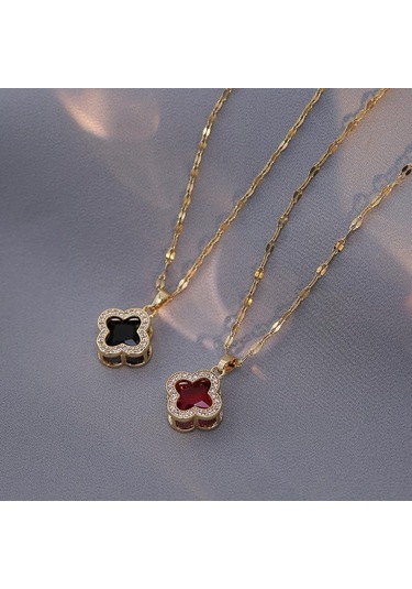 Beyaz Dört Yapraklı Yonca Kolye Hafif Lüks Köprücük Kemiği Zinciri İns Set Elmas Titanyum Çelik Kolye Anneler Günü / Sevgililer Günü Yonca Kolye Beyaz