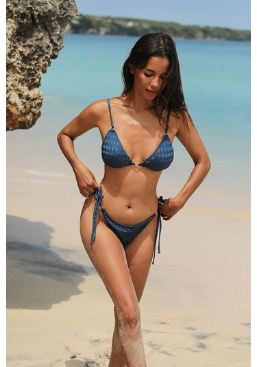 Olympos Petrol Mavisi Dolgusuz Üçgen Bikini Takım Petrol Mavisi