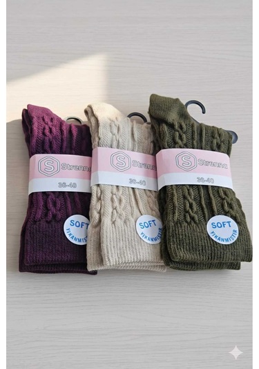 Kadın Lambswool Yün Çorap 3'lü Asorti Setler 36-40 Set 2