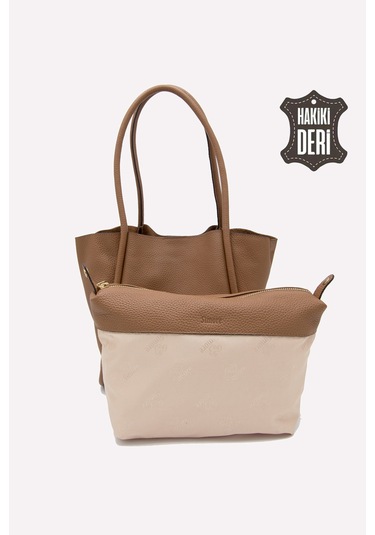 Hakiki Deri Kadın Organizerlı Omuz Çantası Taba Smr9205 Taba