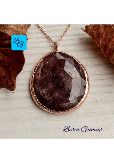 Rose Yuvarlak Doğal Yakut Taşlı Kolye Rose - Gold -  Gümüş