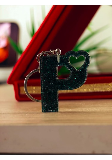 Harfli Anahtarlık Epoksi Kişiye Özel Yapım El Yapımı Harf Anahtarlık Kalp Model Özel Tasarım Hediyelik Ürün Kalp Desenli Simli Anahtarlık Beyaz - Sarı