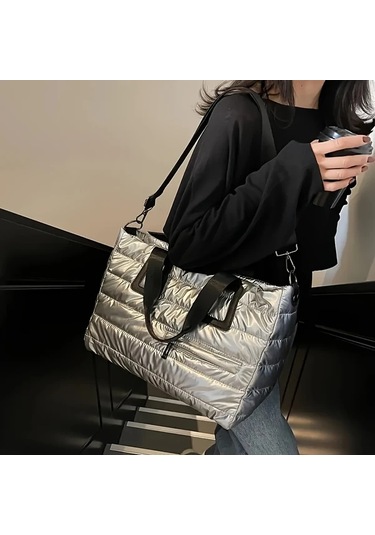 Gateesat Silvery Two Piece Set 2 Parça Büyük Kapasiteli Sportör Çapraz Body Fitness Çanta Gümüş İki Parça Takım Elbise