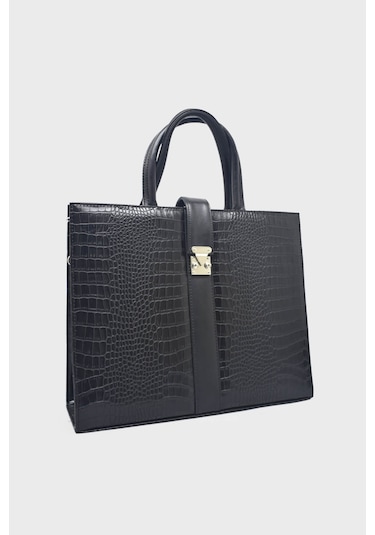Kanuga Ysmn0831 Siyah Kroko Unisex Evrak Çantası Siyah Kroko Siyah