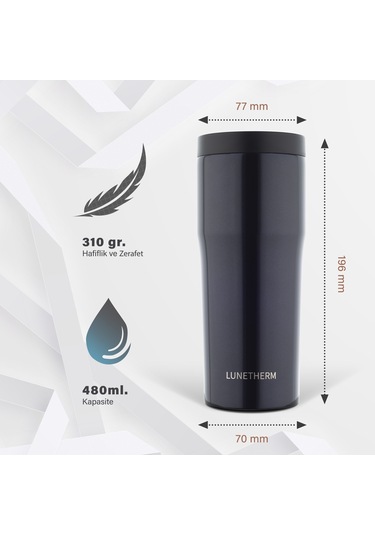 Lunetherm Sızdırmaz Vakumlu Çıft Katmanlı Bardak Termos -Lacivert