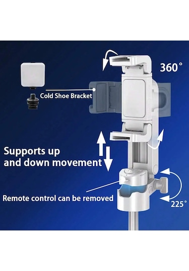 Kablosuz Uzaktan Selfie Çubuğu Uzatılabilir 360'lü 15,7 İnç El Tipi Selfie Black