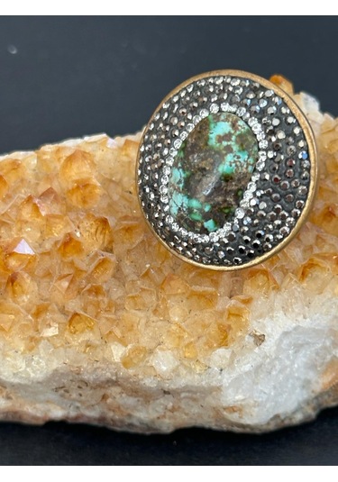 Aysesa Otantik Doğal Turkuaz Zirkon Ve Markazit Taşlı Kadın Gümüş Yüzük