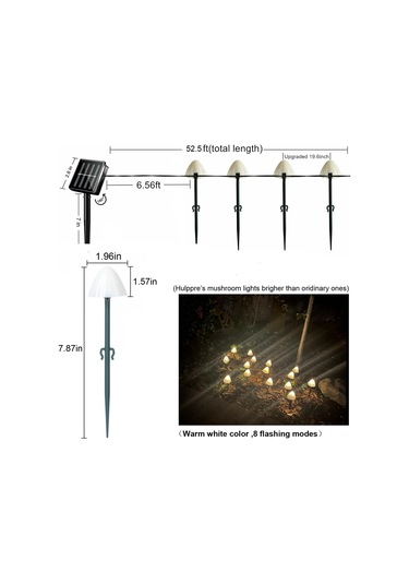 Hombey Güneş Enerjili Mantar Desenli Led Işık Zinciri, 10 Adet, 8 Mod, Su Geçirmez, Bahçe Çimenliği Yol Dekorasyonu, Noel Bayramı Partisi Aydınlatması Beyaz