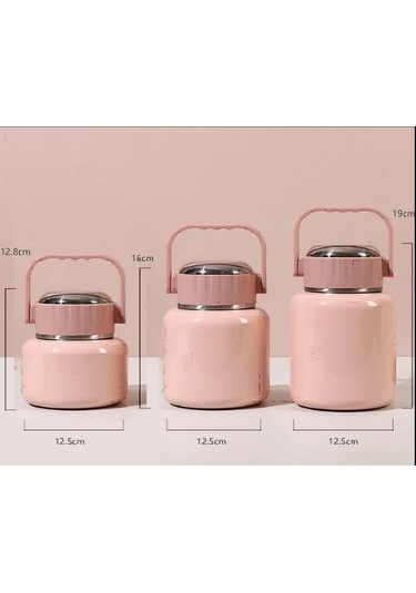 Çelik Mama Termosu Sıcak Veya Soğuk Yiyecekler İçin Öğle Yemeği Termosu 900 Ml - Pembe Pembe