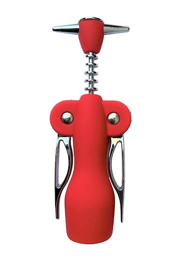 Paslanmaz Çelik Silikon Tirbuşon / Şarap Açacağı Kırmızı
