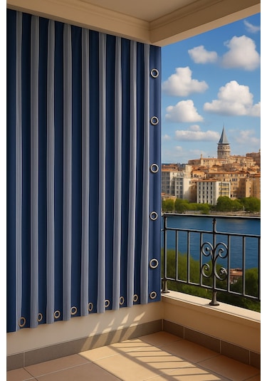 Gencer Home Balkon Perdesi Kuş Gözü Ölçü Seçenekli Mavi İnce Mavi