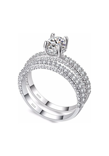 Fastbuy 2.5mm Çok Renkli Cubic Zirconia, Kadınlar İçin Güzellikli Evlilik Ve Yıldönümü Hediye Takı Takımı, 10 Numara, Beyaz Çok Renkli