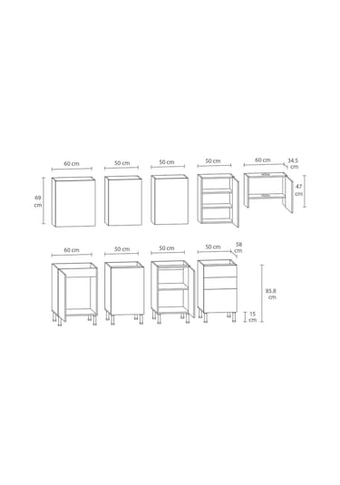 Mobilique Tezgahsız Hazır Mutfak 270cm Aspiratör Modüllü Beyaz