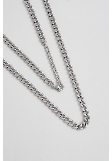 Örgü Model Çelik Erkek Kolye Gri