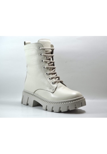 Onlo Ayakkabı R.301 Deri Bej Kürklü Fermuarlı Kız Çocuk Bot Bej