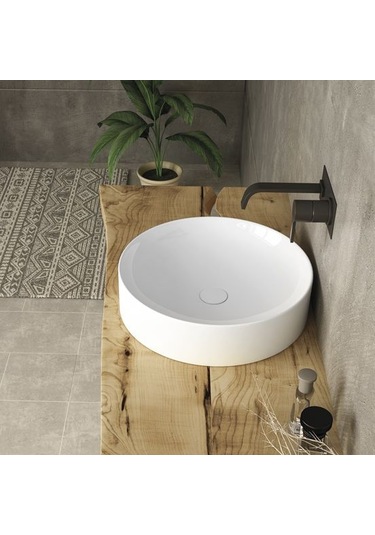 Lucco Lucente 43 CM Tezgah Üstü Oval Lavabo Beyaz