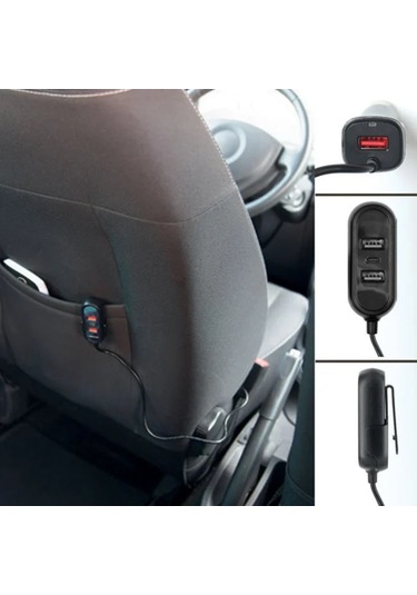 Araç Hızlı Şarj Cihazı 3 Usb Port+1type-c Usb-c 4lü Çakmaklık