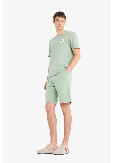 Defacto Pijama Takımı Baskılı Kısa Kollu Üst Şort F6184ax25spgn1107 Yeşil