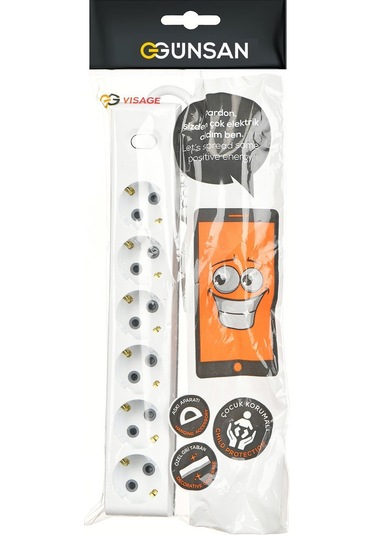 Günsan  Altılı Çocuk Korumalı Topraklı Anahtarlı Grup Priz 2 Metre