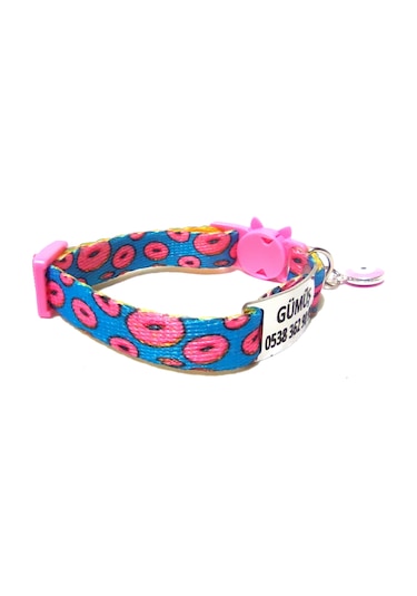 Ayz Markalama Güvenlik Kilitli İsimli Kedi Tasması Kedi Madalyon Donutlı