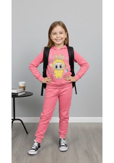 Baskılı Kız Çocuk Eşofman Takım - 6/10 Yaş - 31573 Pembe
