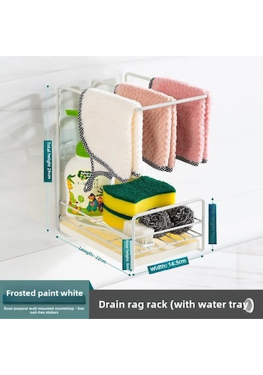 Reedark Mutfak Mop & Havlu Kurutma Rakımı - Duvar Montajlı/tezgah Üstü - Su Toplama Tablasıyla - Çeşitli Gereçleri Saklama - Boşluk Tasarımı - Beyaz Diğer