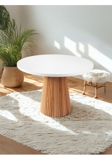 Milas Natural Ahşap Bohem Yemek Masası 130x130 Naturel - Beyaz