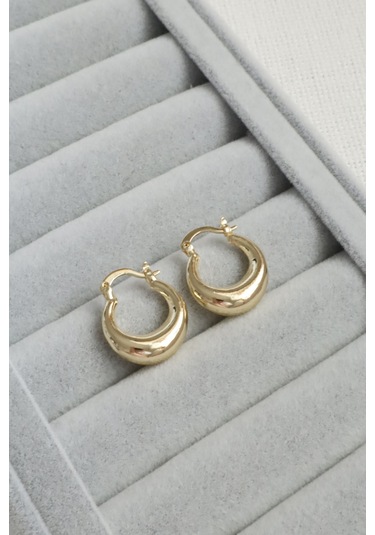 Kadın Küpe Kararmaz 14k Renk Vip Seri Yarım Bagel Model 2cm Küpe Altın