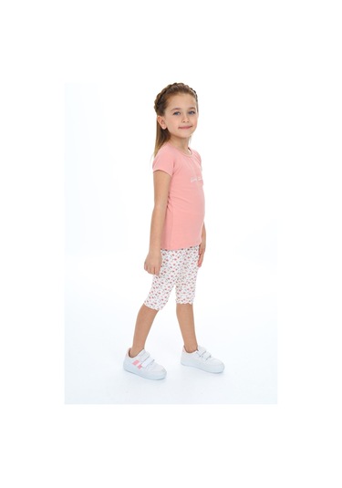 Toontoy Kız Çocuk Nakışlı Kaprili Takım Koyu Pudra