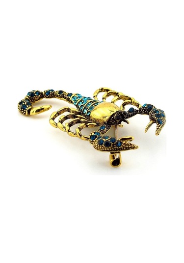 Solfera Mavi Taşlı Akrep Burç Scorpion Zirkon Taşlı Yaka İğnesi Broş Rz175