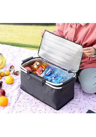 Katlanır Piknik Sepeti Oxford Kumaş Yalıtımlı Sepet Çok Fonksiyonlu Piknik Çantası-kırmızı Kırmızı