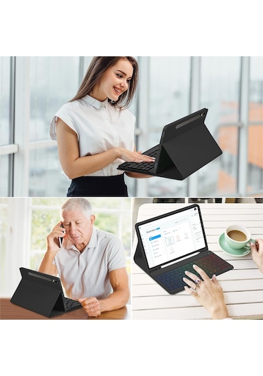 Jeemson Samsung Galaxy Uyumlu Tab S7/s8/s9/s9 Fe 11" İçin Bluetooth Klavye Kılıf - 7 Renkli Arka Işık, Kalem Dolabı Ve Çok Açı Desteği - Siyah