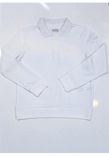 Unisex Çocuk Polo Yaka Uzun Kollu Tişört Sweatshirt Bej