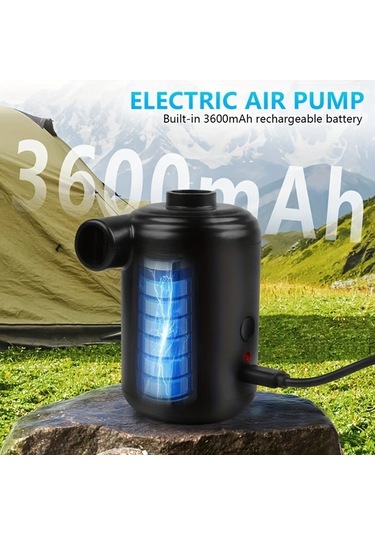 Boatshop1 3600mah Siyah Taşınabilir Hava Pompası Usb Şarj Edilebilir Hızlı Dolum Şişirme Deflatör Kamp Havuz Yatak Tekne