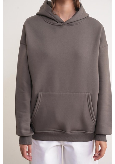Mixray 2022 Unisex 3iplik Basic Polarlı Kapüşonlu Sweatshirt Hoodie Antrasit