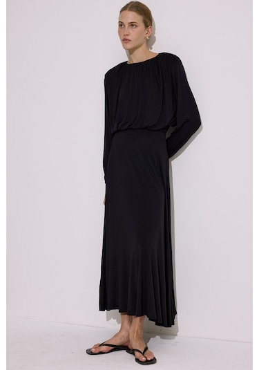 Dökümlü Balon Form Bluz Siyah Siyah