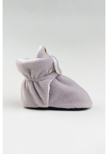 Organik Pamuk Astarlı, Bebek İlk Adım Ayakkabısı, Kaydırmaz Taban, Bebek Pandufu, Bej Patik Gri