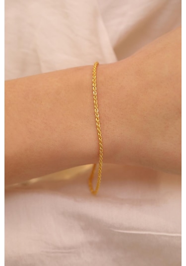 14 Ayar Altın Orta Kalın Halat Zincir Bileklik Sarı Altın