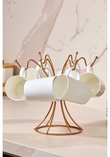 Edora Home 2'li Rose Mutfak Organizer Seti, Misketli Kağıt Havluluk Ve 6 Kancalı Bardaklık - Metal Paslanmaz