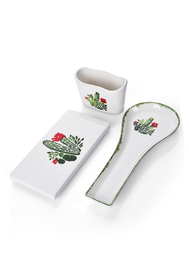 Piatti Naturali 3 Lü Mutfak Seti Kaktüs Kaşık Altlığı Süngerlik Yağdanlık