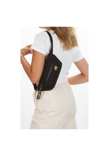Unisex Çapraz Askılı Telefon Bölmeli Bel Ve Omuz Çantası Siyah