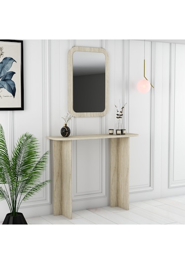 Parma Aynalı Makyaj Masası - Traverten Traverten