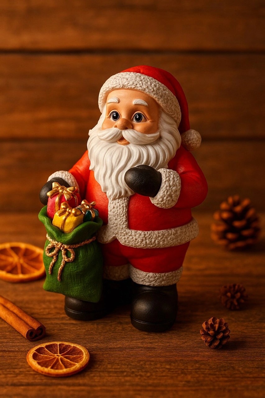 Noel Baba Figürlü Yılbaşı Christmas Şık Renkli Dekoratif El Yapımı Süs Polyester Hediye Biblo 25 Cm Kırmızı